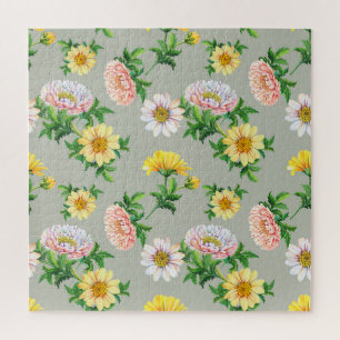 Aquarell-Chrysanthemen, nahtloses Blumenmuster Puzzle