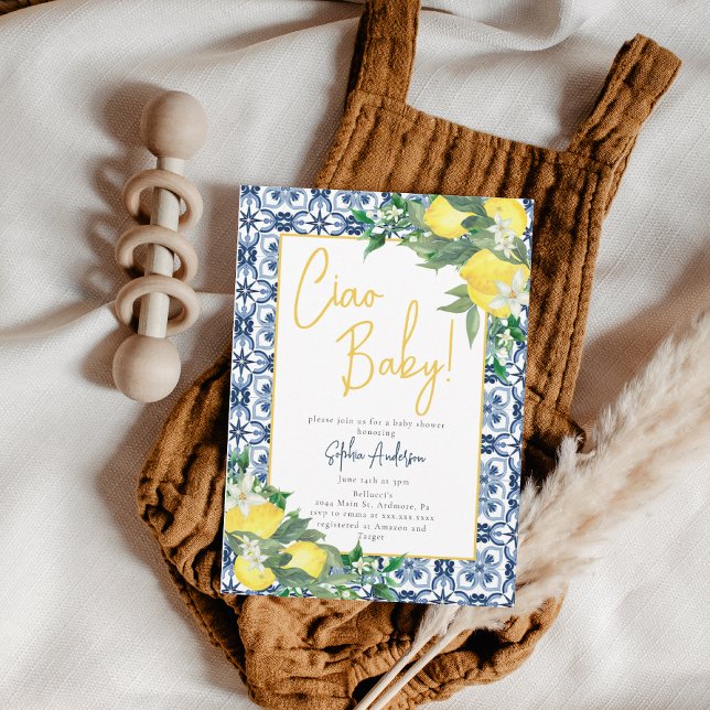 Aquarell Ciao, Baby! Italienische Lemon Baby Dusch Einladung (Von Creator hochgeladen)