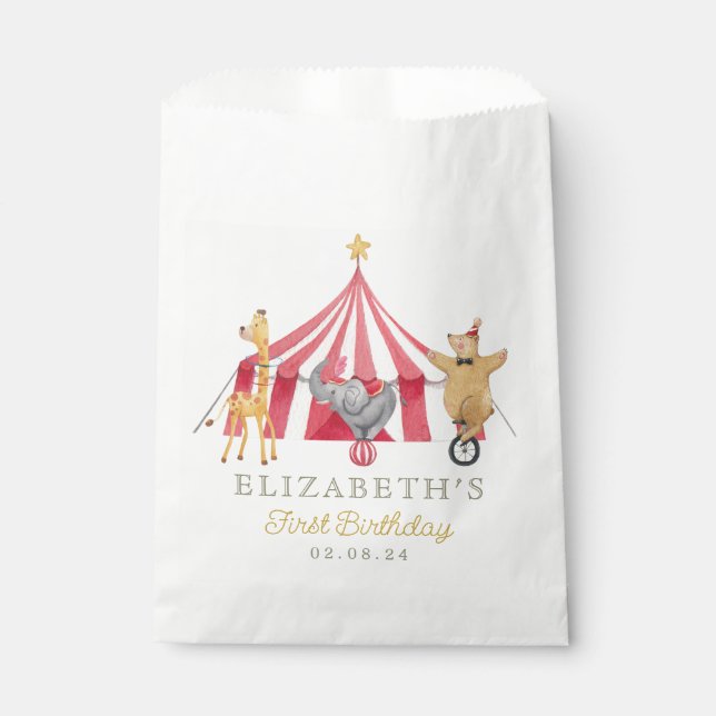 Aquarell Circus Karneval Babydusche Geschenktütchen (Vorderseite)