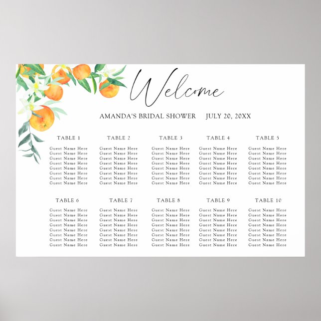 Aquarell-CITRUS-Hochzeitssitzplan Poster (Vorne)