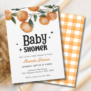 Aquarell Citrus Orange Babydusche Einladung