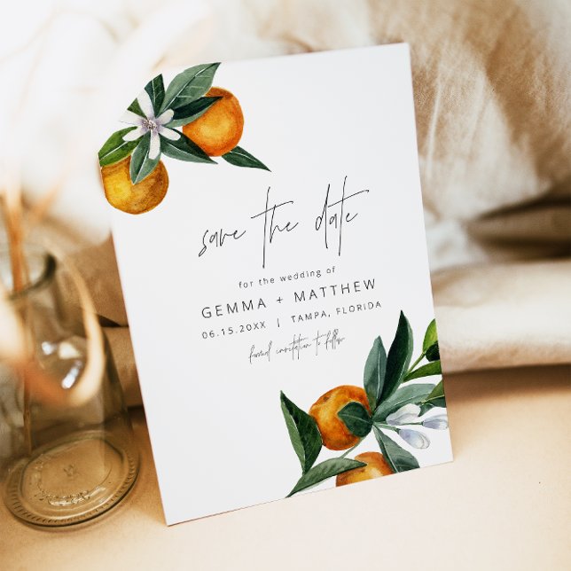Aquarell Citrus Orange Floral Save the Date Einladung (Von Creator hochgeladen)