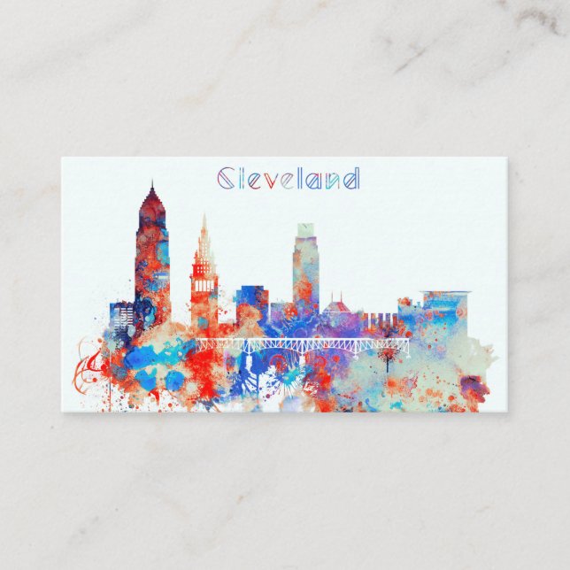 Aquarell-Cleveland-Skyline Visitenkarte (Vorderseite)