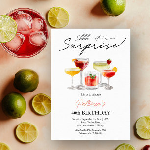 Aquarell-Cocktail-Überraschung 40. Geburtstag Einladung