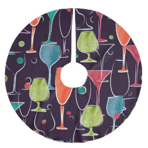 Aquarell-Cocktails, farbenfrohes Vintage-Muster. Polyester Weihnachtsbaumdecke