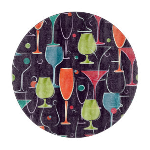 Aquarell-Cocktails, farbenfrohes Vintage-Muster. Schneidebrett