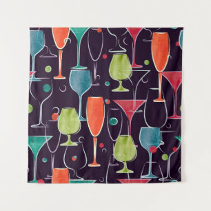 Aquarell-Cocktails, farbenfrohes Vintage-Muster. Wandteppich