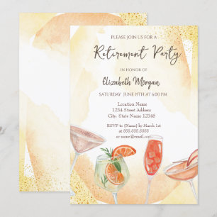 Aquarell-Cocktails Gelbe Ruhestands-Einladung Einladung