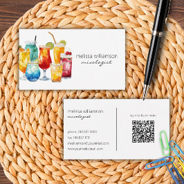 Aquarell-Cocktails mit QR-Code Visitenkarte