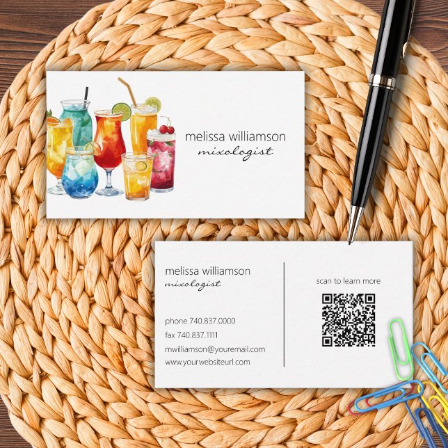 Aquarell-Cocktails mit QR-Code Visitenkarte (Von Creator hochgeladen)