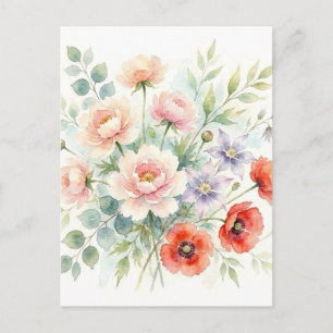 Aquarell Cottage-Garten-Wildblumenstrauß Feiertagspostkarte