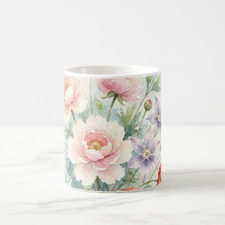 Aquarell Cottage-Garten Wildblumenstrauß Kaffeetasse