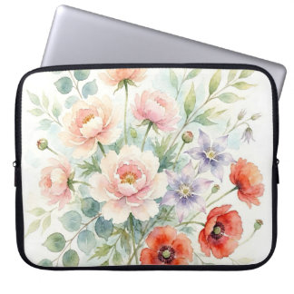 Aquarell Cottage-Garten Wildblumenstrauß Laptopschutzhülle