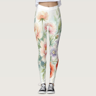 Aquarell Cottage-Garten-Wildblumenstrauß Leggings
