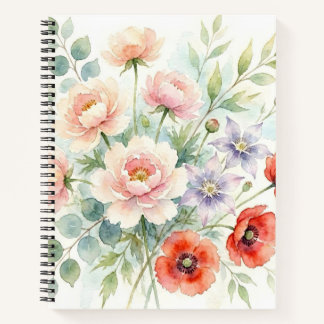 Aquarell Cottage-Garten-Wildblumenstrauß Notizbuch