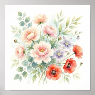 Aquarell Cottage-Garten Wildblumenstrauß Poster