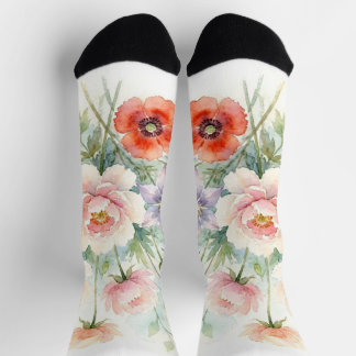 Aquarell Cottage-Garten-Wildblumenstrauß Socken