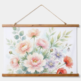 Aquarell Cottage-Garten-Wildblumenstrauß Wandteppich Mit Holzrahmen