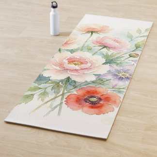 Aquarell Cottage-Garten-Wildblumenstrauß Yogamatte