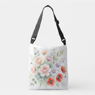 Aquarell Cottagegarten Wildblumenstrauß Tragetaschen Mit Langen Trägern