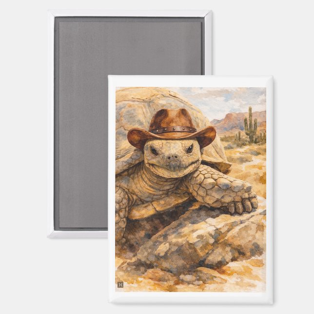 Aquarell-Cowboy-Schildkröte in der Wüste Magnet (Vorderseite/Rückseite)