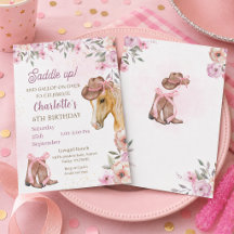 Aquarell-Cowgirl-Pferd-Blumen-Western-Geburtstag