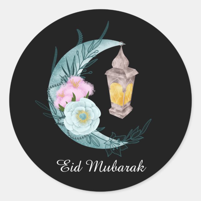 Aquarell Crescent Eid Mubarak Black Sticker (Vorderseite)