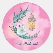Aquarell Crescent Eid Mubarak Pink Aufkleber