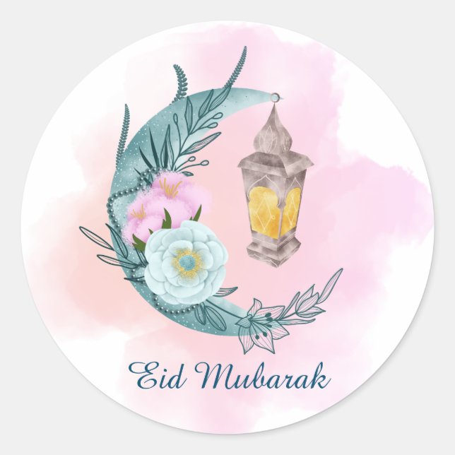 Aquarell Crescent Eid Mubarak White Sticker (Vorderseite)