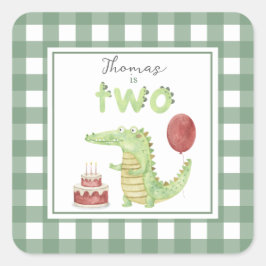 Aquarell Crocodile 2. Geburtstag Quadratischer Aufkleber