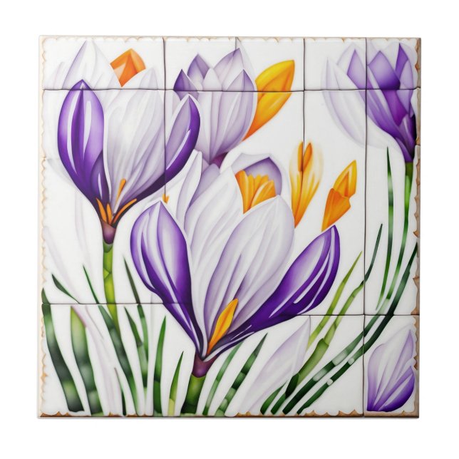 Aquarell Crocus Nouveau Fliese (Vorderseite)