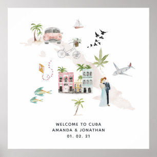 Aquarell Cuba Destination Hochzeit Willkommen Poster