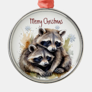 Aquarell Cuddling Raccoon Art Ornament Aus Metall
