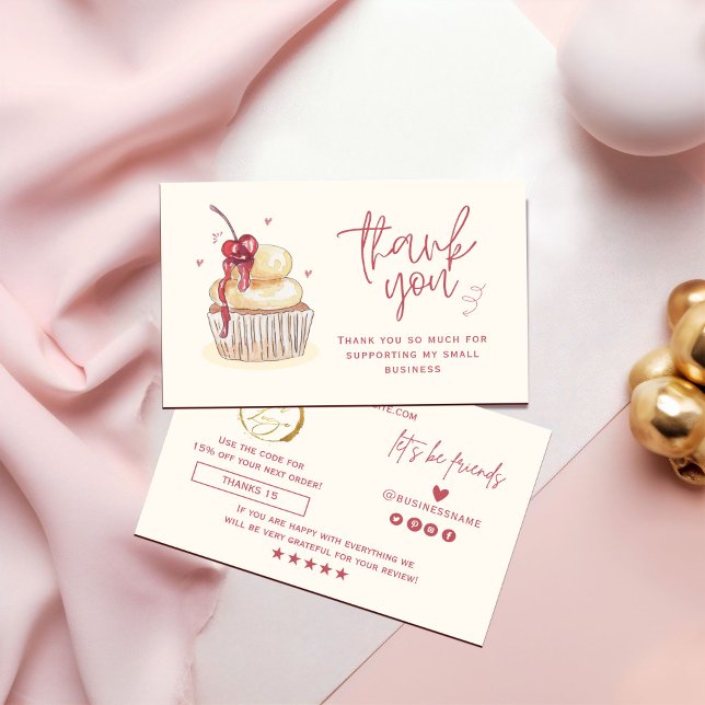 Aquarell-Cupcake-Dankeskarten Visitenkarte (Watercolor Cupcake Thank You Card #holidaycard #cupcakethankyoucard #valentineday #christmas #chic)