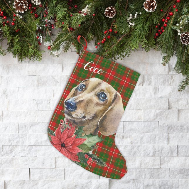 Aquarell Dackel Hund Personalisiert Kleiner Weihnachtsstrumpf (Von Creator hochgeladen)