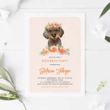 Aquarell Dackel Peach Florals Hund Geburtstag