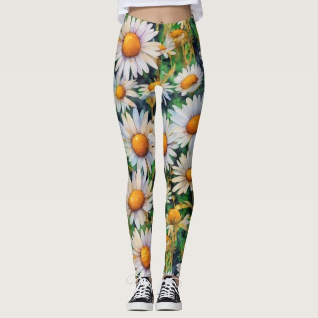 Aquarell Daisy Blume Garten Leggings (Vorderseite)