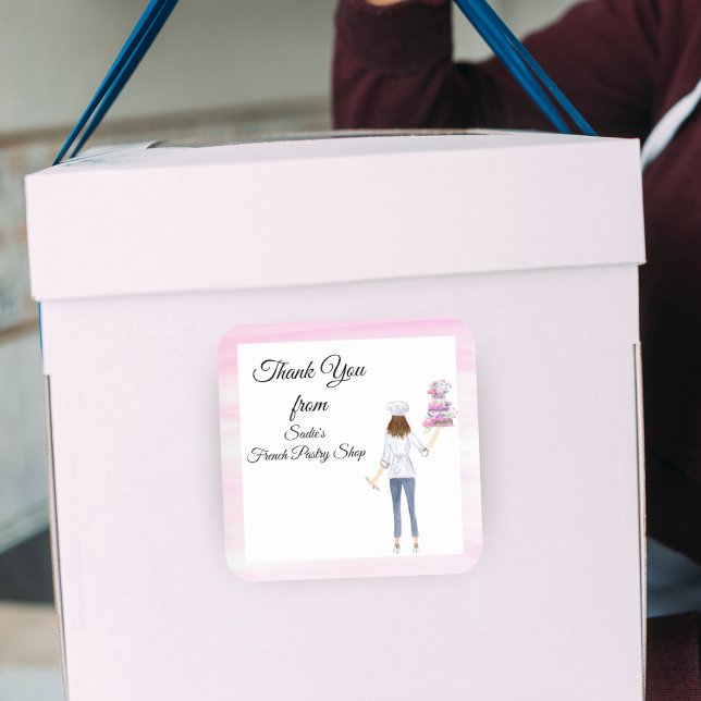 Aquarell Danke Konditorei Shop Quadratischer Aufkleber (Von Creator hochgeladen)