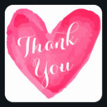 Aquarell Danke Rosa und Rotes Herz Liebe Quadratischer Aufkleber<br><div class="desc">Danke mit Liebe! Dieser lustige Aufkleber ist mit einem handgezeichneten Aquarellherz versehen, der Rosa- und Rottöne ergänzt und ein Dankeschön hervorhebt, das in einem Script-Schriftart gedruckt wurde. Herzlichen Dank Ihnen Aufkleber sind Spaß für * Umschlag Aufkleber * Wertschätzung für Geschenke * Hochzeitsfeier Gefälligkeiten * Unternehmen * Freundschaftsakte * Spendenaktionen und...</div>
