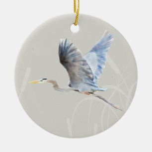 Aquarell, das blauen Reiher fliegt Keramikornament