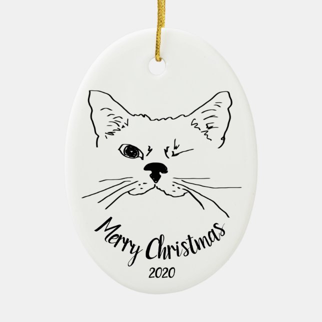 Aquarell Dated Winking Cat Spaß Frohe Weihnachten Keramik Ornament (Vorne)