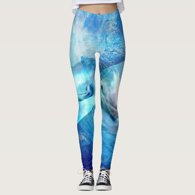 Aquarell-Delphin-Digital-Kunst Leggings (Vorderseite)