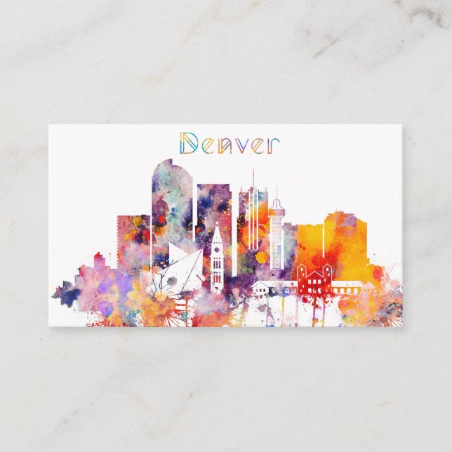 Aquarell-Denver-Stadt-Skyline Visitenkarte (Vorderseite)