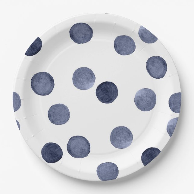 Aquarell Der blaue Polka-Punkt. Pappteller (Vorderseite)
