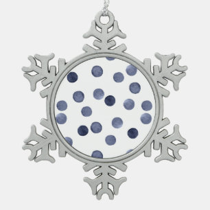 Aquarell Der blaue Polka-Punkt. Schneeflocken Zinn-Ornament