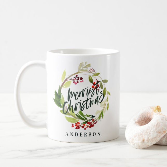 Aquarell der frohsten Weihnachten Blumenfeiertag Kaffeetasse (Mit Donut)