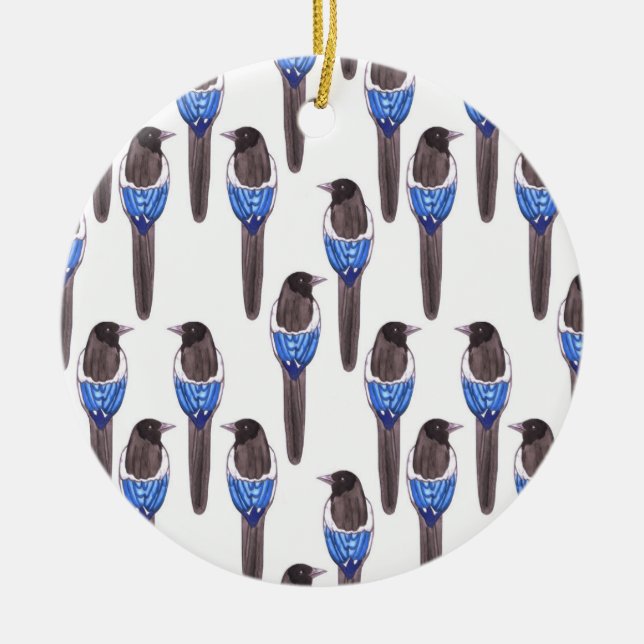 Aquarell der Schwarzes berechneten Elsters oder Keramik Ornament (Vorne)