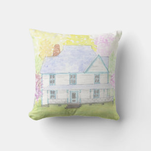 Aquarell des Mt. Farm House Kissen