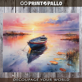 Aquarell des verlassenen Ruderbootes im Morgengrau Seidenpapier