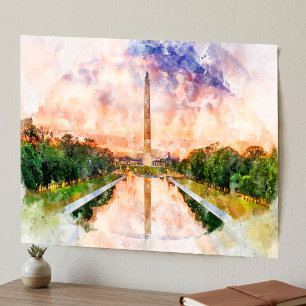Aquarell des Washington Monument während des Sonne Poster